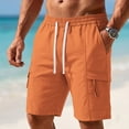 thumbnail image 2 of Npasoilc Cargo Shorts for Men Solid Color Elastic Waist Drawstring Knee Length Short Pants Fitness Training Shorts with Multi-Pocket, 2 of 5