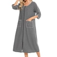 thumbnail image 6 of Hanerdun Women Zipper Nightgown Female 3/4 Sleeve Striped Robe with Pocket Dark Gray M, 6 of 6