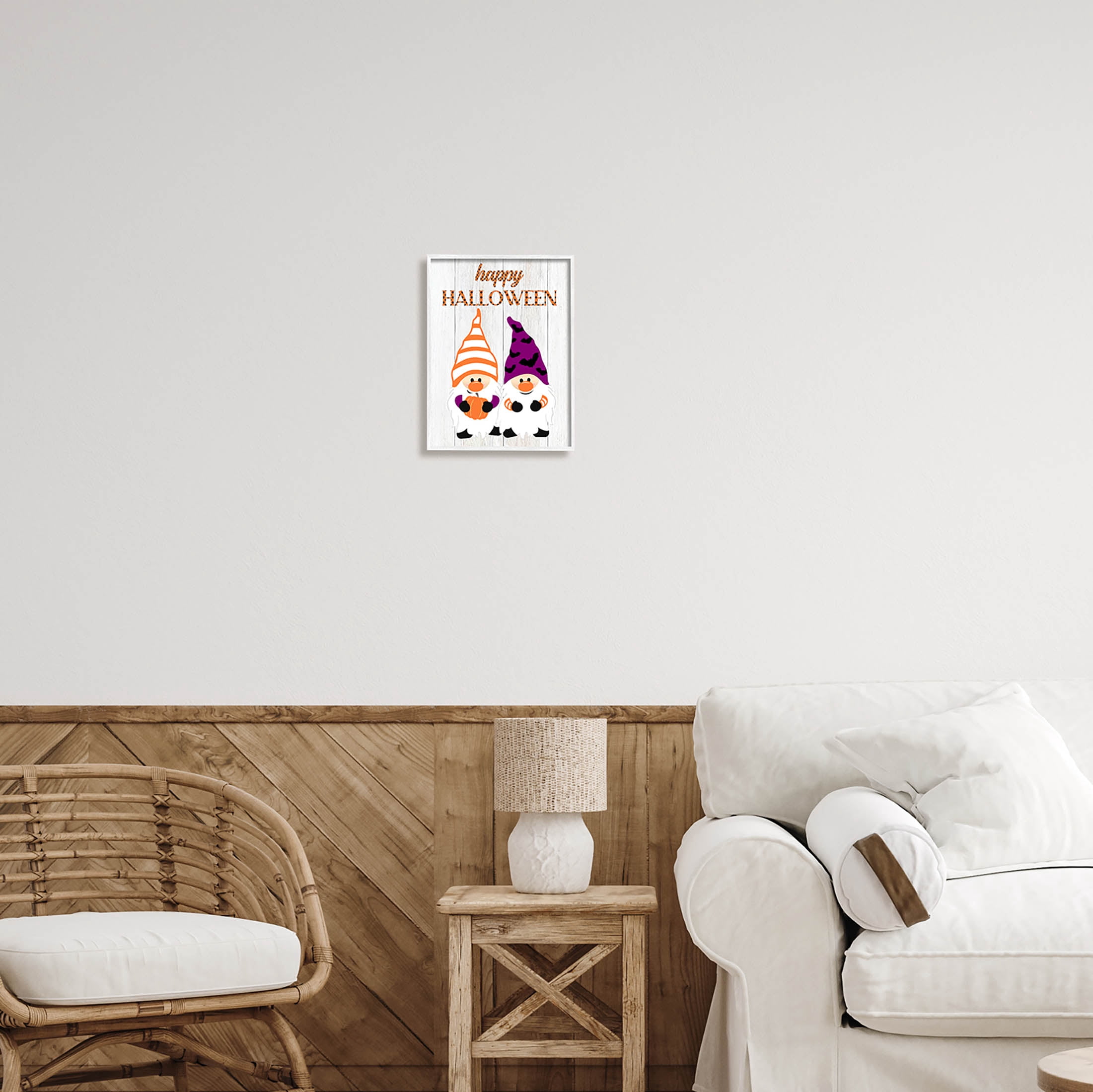 Stupell Industries Happy Halloween Seasonal Gnomes Graphic Art White Framed Art Print Wall Art, Design by CAD Designs