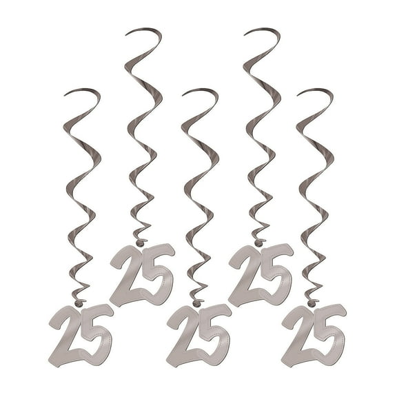 36" 25th Anniversary Cutout Hanging Swirl Decorations, Party Decor, Wedding, 5 Pieces