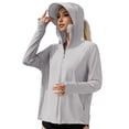 thumbnail image 2 of Dweltoz Women's Sun Protective Jacket with Mask and Brim Lightweight Ice Silk Workout Hiking Tops Long Sleeve Full Zip Sun-Protection,Light Gray One Size, 2 of 4