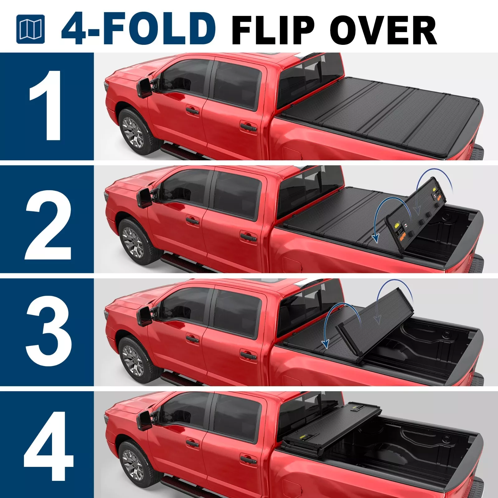 MOSTPLUS 4-Fold 5.5/5.6FT Truck Bed Hard Tonneau Cover for 2004-2015 Nissan Titan w/ Lamp