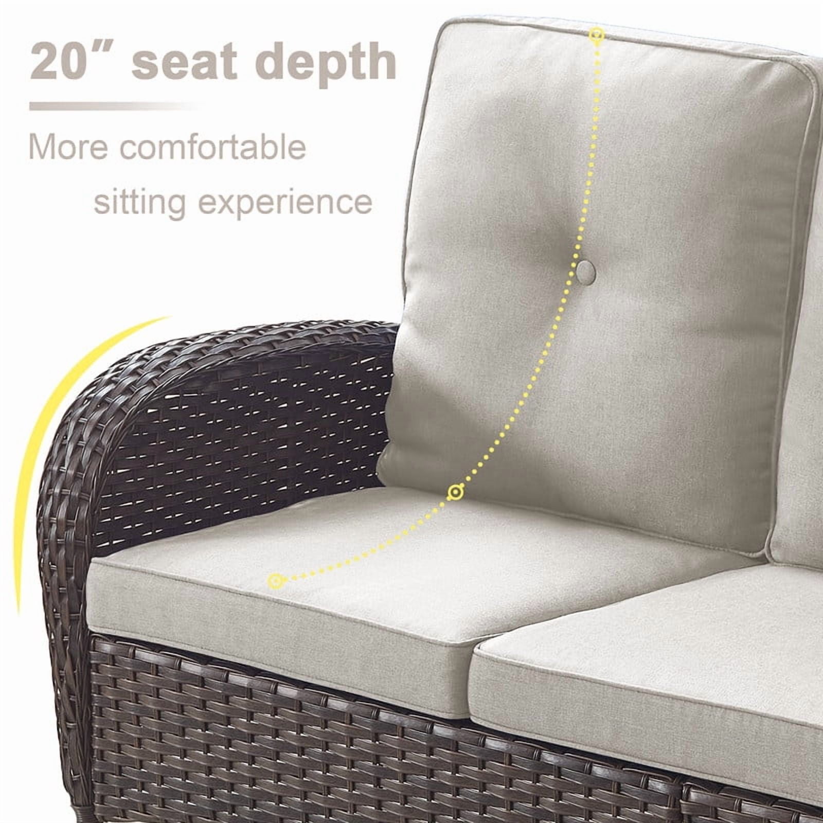 Outdoor Sectional Furniture Sets,7PCS Patio Wicker Swivel Rocking Sets with 43" Fire Pit Table,Outdoor Rattan Conversation Set with Ottomans and Side Table,Beige Cushions