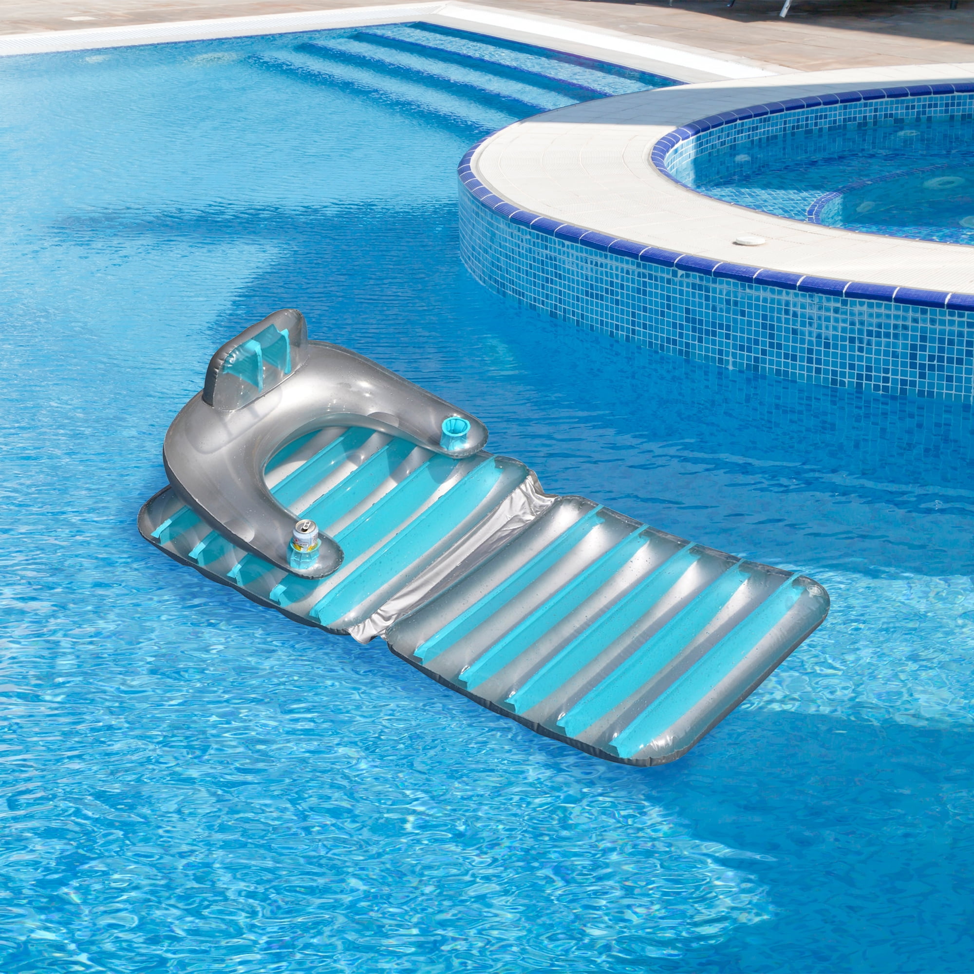 Convertible Lounge Chair 74-Inch Blue Pool Float - 2-in-1 Inflatable ...