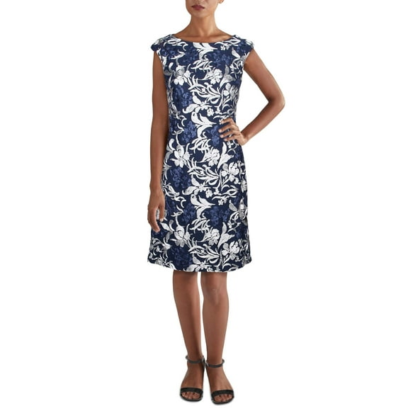 Lauren Ralph Lauren Womens Printed Cocktail Mini Dress Navy 10