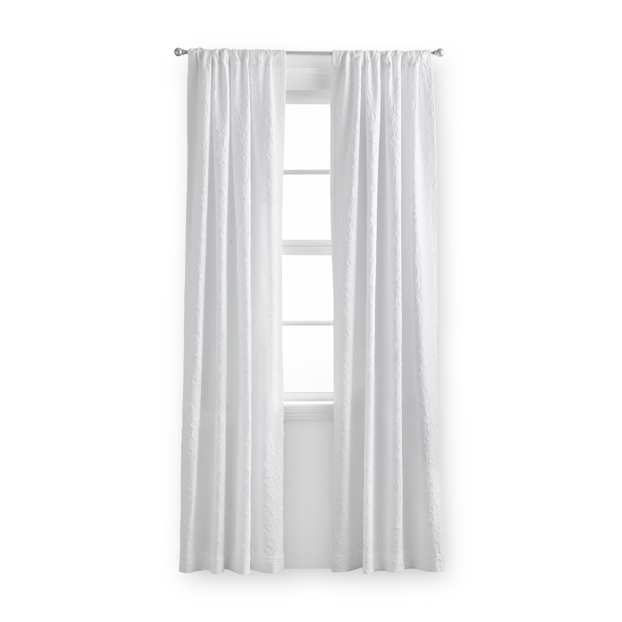 Mainstays Floral Microsculpt Indoor Curtain Panel Pairs, Pole Top White, Polyester, 37"W x 84"L, Adult