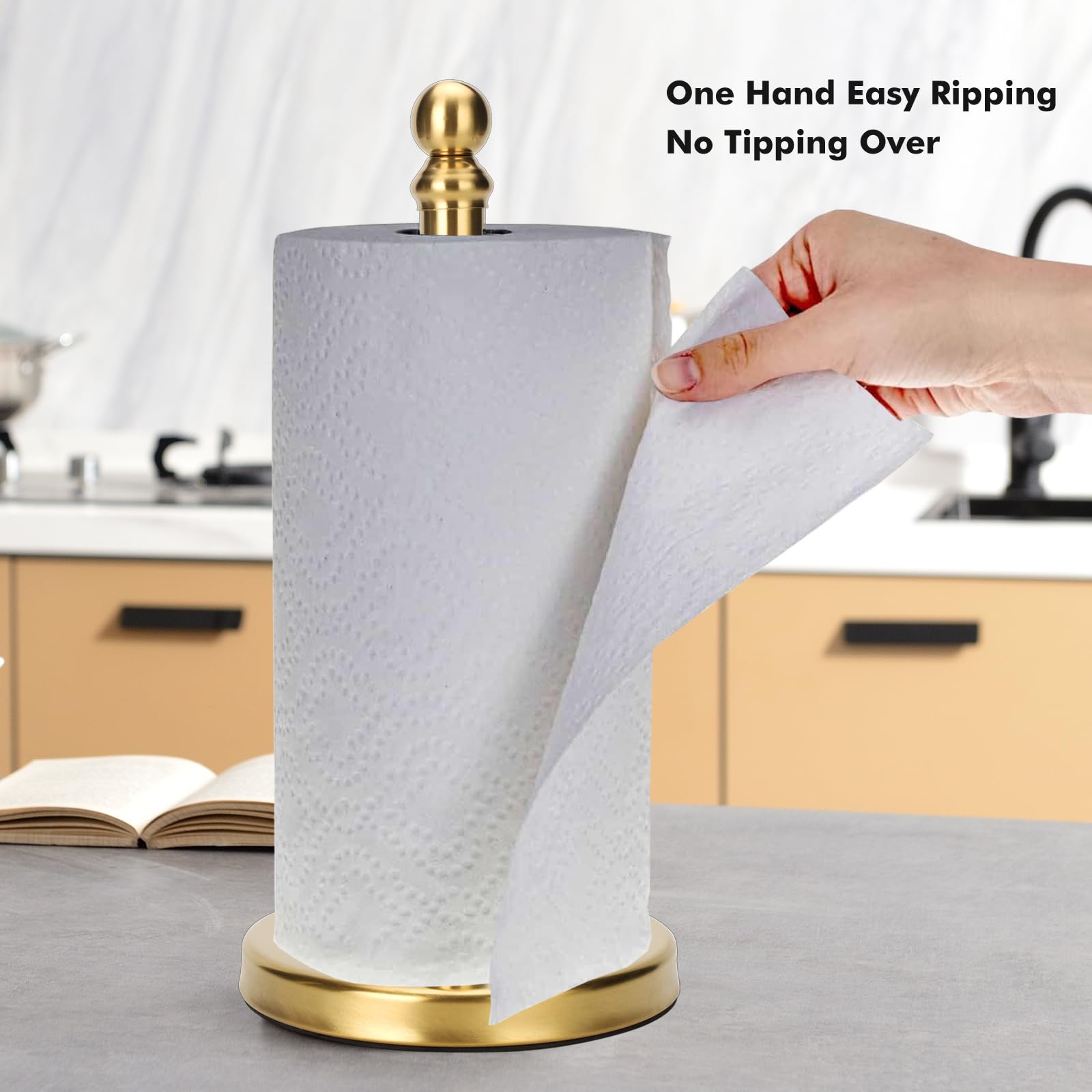 Paper Towel Holder Countertop  Standing Roll For Kitchen Bathroom With Weighted Base One-handed Operation (gold)