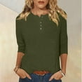 thumbnail image 2 of Htigea Women's Buttons Henley Shirts Solid 3/4 Sleeve Crew Neck Tshirts Casual Comfy Daily Tees Loose Fit Pullover Tunic Top Army Green,3XL, 2 of 5