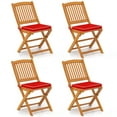 thumbnail image 1 of Costway Outdoor Folding Chairs Set of 4 Acacia Wood High-Back Chair with Seat Cushions Red, 1 of 8