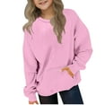 thumbnail image 2 of hoksml Toddler Kids Girls Boys Crewneck Sweatshirt Fashion Solid Color Long Sleeve Fleece Pullover Top with Kangaroo Pocket, 2 of 6