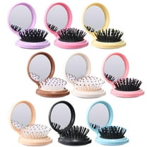9 Pack Mini Hair Brush Foldable Travel Hair Brushes with Mirror Round Portable Folding Pocket Hair Brush Mini Comb Compact Travel Size Massage Comb for Men Women