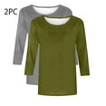 thumbnail image 4 of lcziwo Womens 2 Pack 3/4 Sleeve Tops for Women Round Neck Dressy Basic Plain Solid Color Tees Casual Elbow Length Loose Fit T Shirts Pullover Top 2025 Army Green,L, 4 of 5