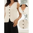 thumbnail image 2 of DARING DIVA Women's Elegant Stylish Sleeveless V Neck Striped Waistcoat XS Beige, 2 of 6