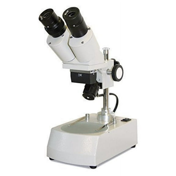Vision Scientific Binocular Stereo Microscope, 2X Objective, 10X WF Eyepiece, 20X Magnification, Top and Bottom LED Illumination, Post-Mounted Stand, 110V