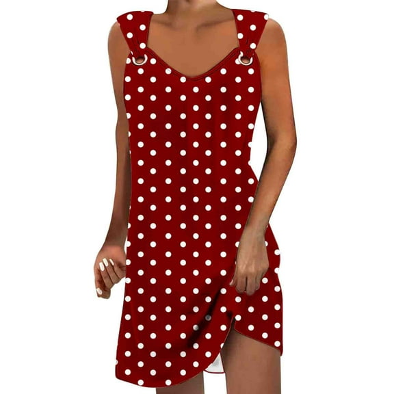 Mini Dresses for Women 2024 Plus Size Comfort Printed Sleeveless V-Neck Dress