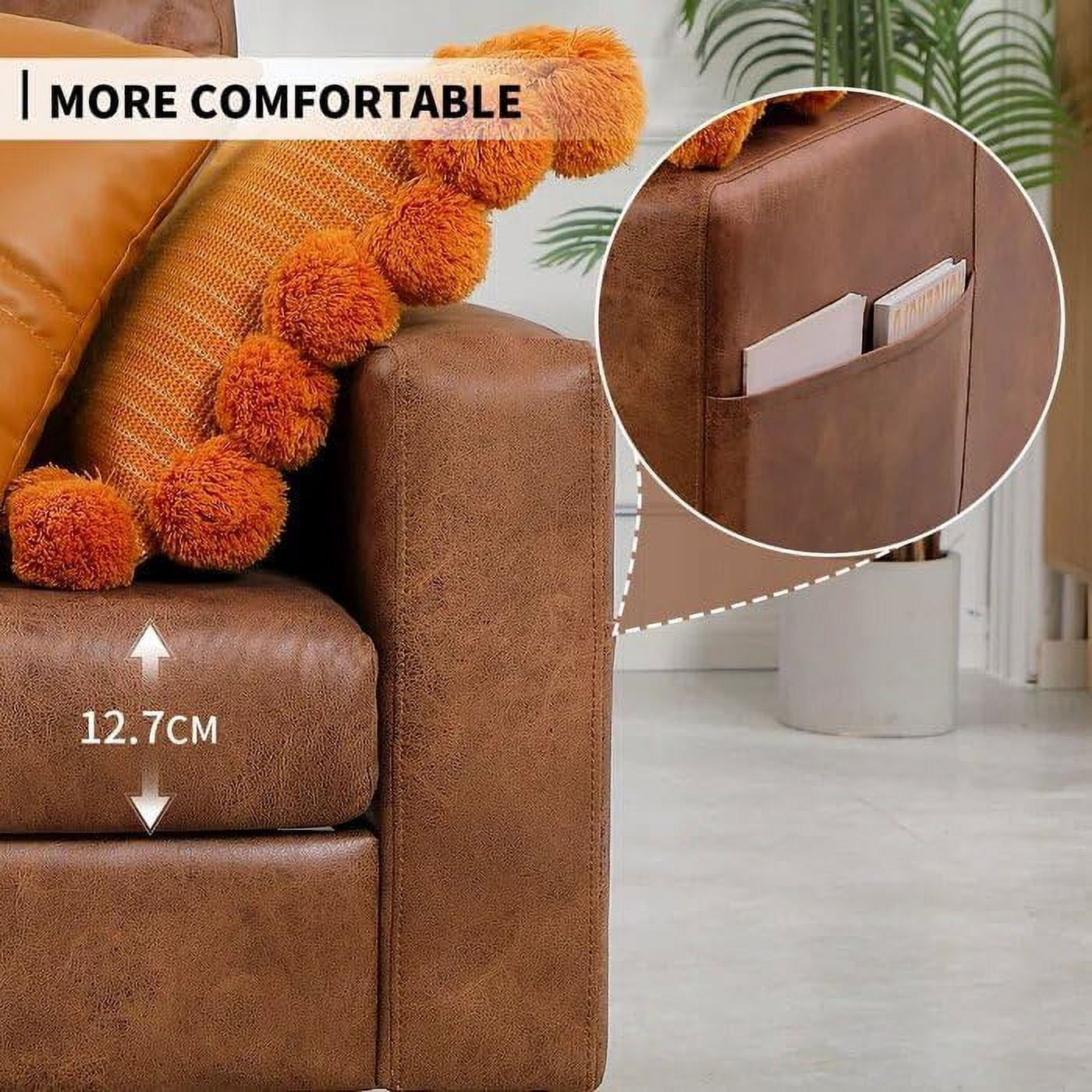 YODOLLA 79" Loveseat Faux Leather Sofa Apartment Couch 3 Seater Living Room Furniture for Small Rooms& Spaces- Saddle Brown