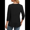 thumbnail image 4 of Blusas de Mujer con Mangas 3/4 y Cuello en V, Estilo Túnica Informal, Básicas, Holgadas Negro L, 4 of 6