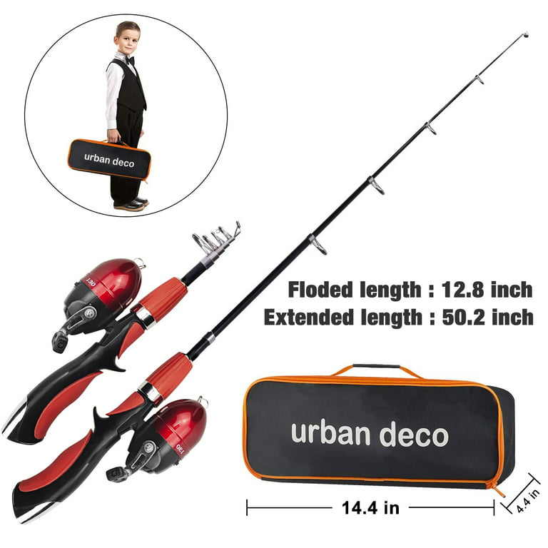 Urban Deco Kids Fishing Pole, Portable Telescopic Rod and Reel