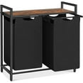 thumbnail image 1 of Boutique Home Laundry Hamper Sorter with 2 Bags, Metal Frame and Rustic Brown/Black Shelf, 1 of 7