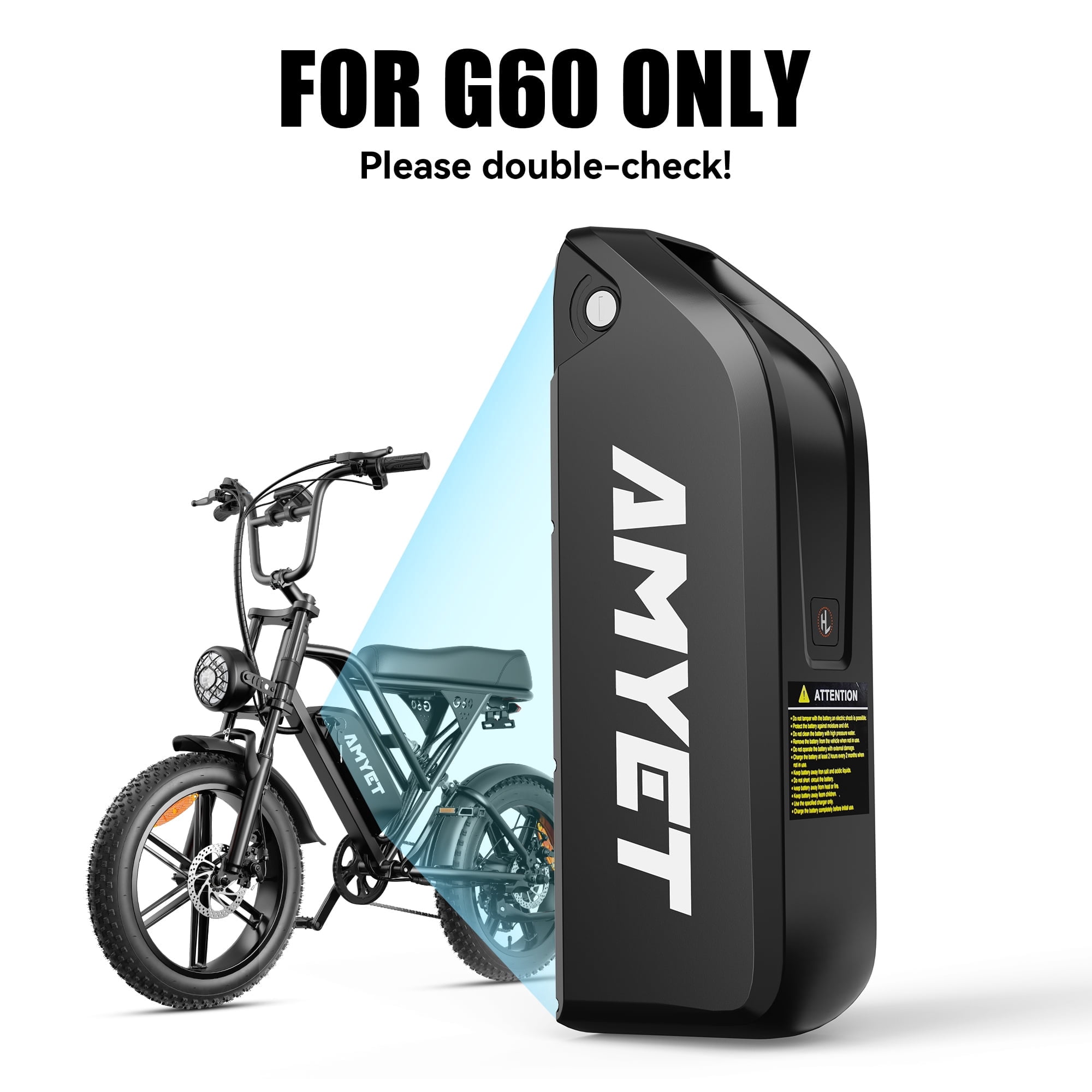 AMYET G60 Ebike Battery, 1 Pack, 48V 20Ah(ONLY Fits G60 Model)