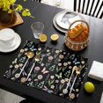 thumbnail image 3 of Spring Floral Placemats Set of 12, Elegant Pastoral Flowers Dragonfly Black Placemats for Dining Table, Place Mats for Kitchen Tabletop, Waterproof Wipeable Dining Table Mats Set, 3 of 9
