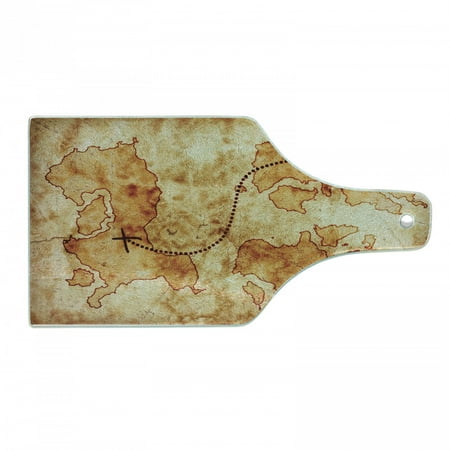

Island Map Cutting Board Distressed Grunge World Map Wind Rose Compass Pattern Treasure Map Picture Decorative Tempered Glass Cutting and Serving Board Wine Bottle Shape Cream by Ambesonne