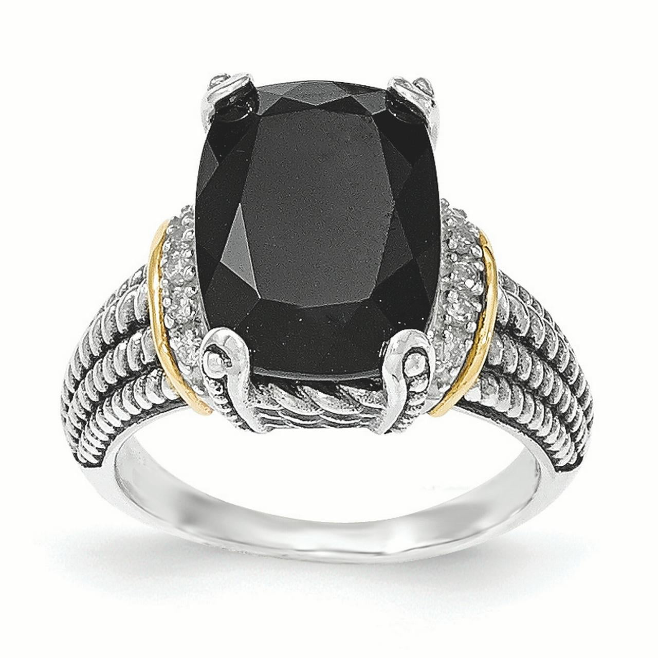 Sterling Silver with 14k Black Onyx with Diamond Ring 