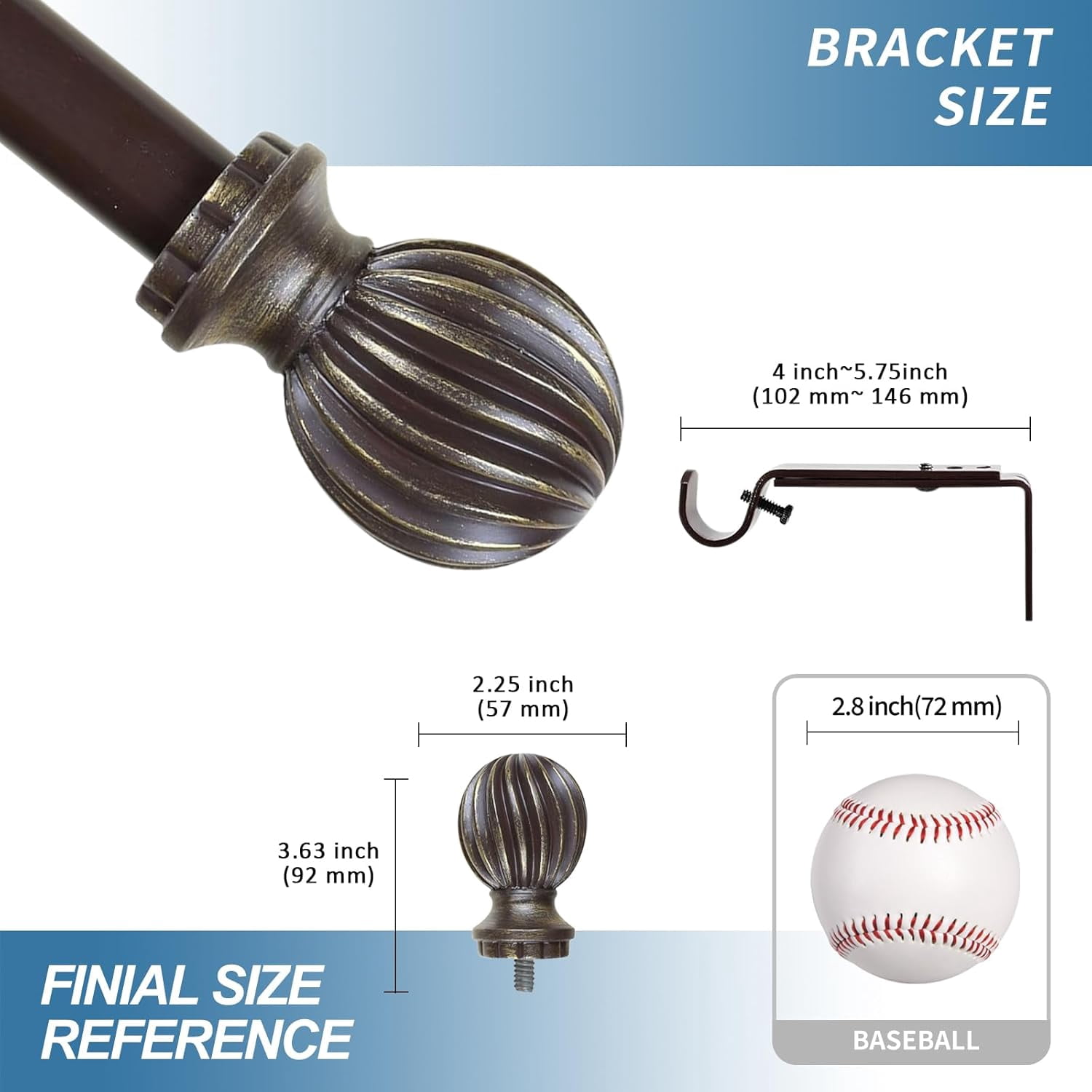 Urbanest Adjustable Single Curtain Rod Set Bronze With Gold Lecca Finials – 1 - Inch Diameter, With Bronze Rod, 28–48 Inches