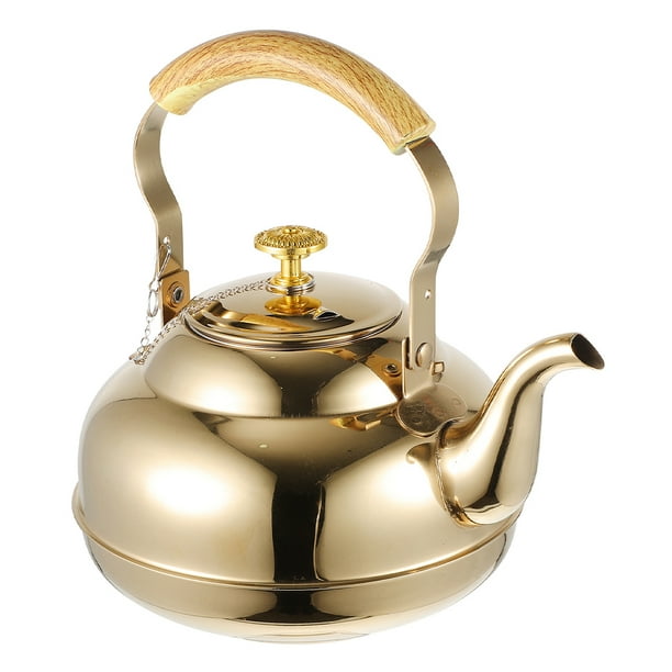 Tetera de acero inoxidable de 1,5 l con mango de madera y acabado espejo para cocina de gas e inducción