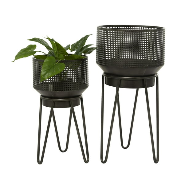 DecMode 30", 24"H Indoor Outdoor Black Metal Planter with Removable Stand (2 Count)