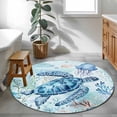 thumbnail image 4 of Blue Coastal Turtle Round Area Rug 4 FT, Non Slip Indoor Outdoor Rug, Summer Beach Coral Nautical Washable Soft Circular Carpet Non-Shedding Floor Mat for Coffee Table Nursery Foyer Balcony, 4 of 8