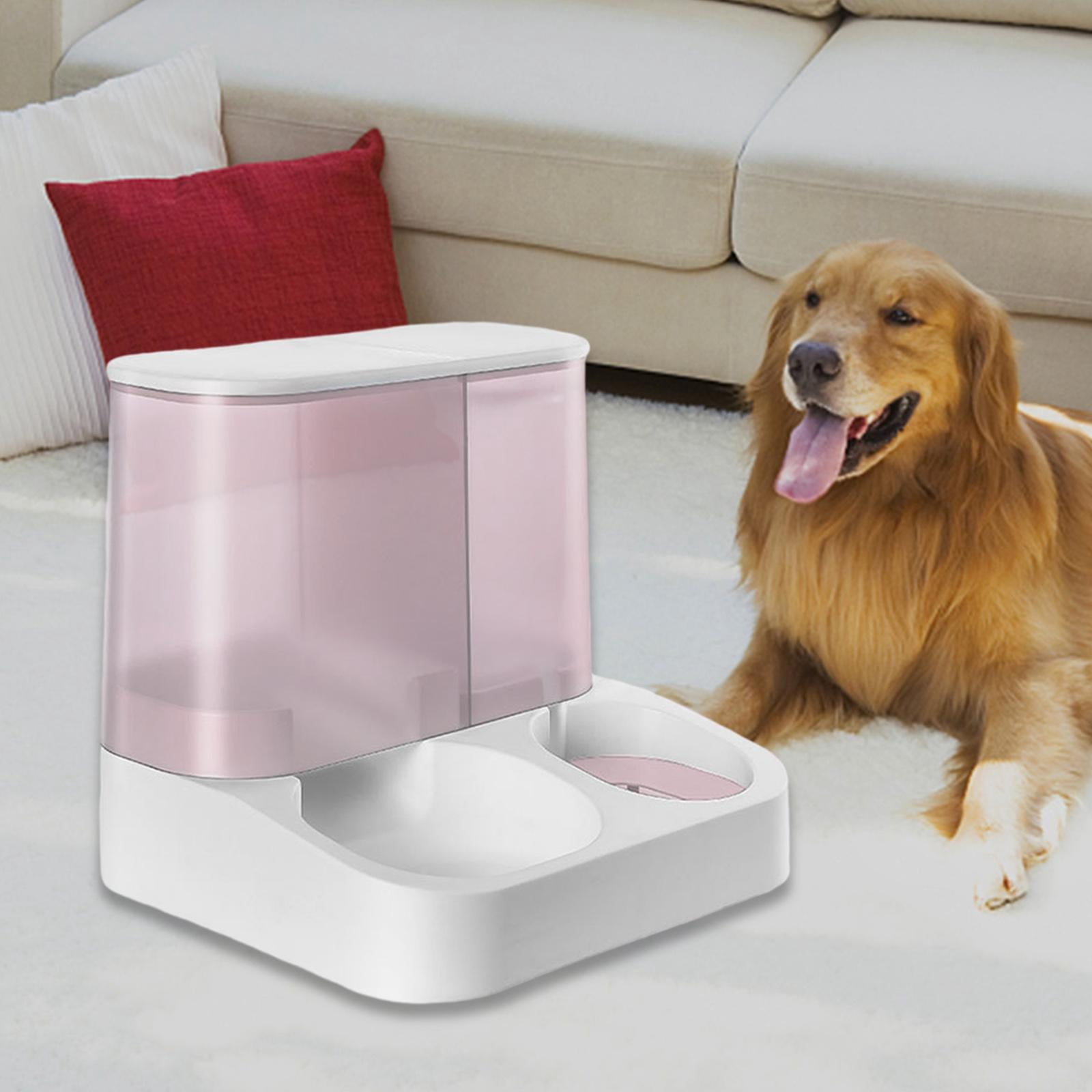2 in 1 Design Pet Food and Water Dispenser, Automatic Feeder, Cat Food and Water Dispenser for Rabbit Kitten Cat, Easy to Refill Pink