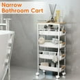 thumbnail image 7 of 5-Tier Slim Storage Cart, Wooden Top Rolling Kitchen Cart with Pull-Out Baskets & Wheels, Narrow Space Utility Cart Slide Out Organizer for Kitchen, Bathroom, Laundry Room, White, 7 of 7