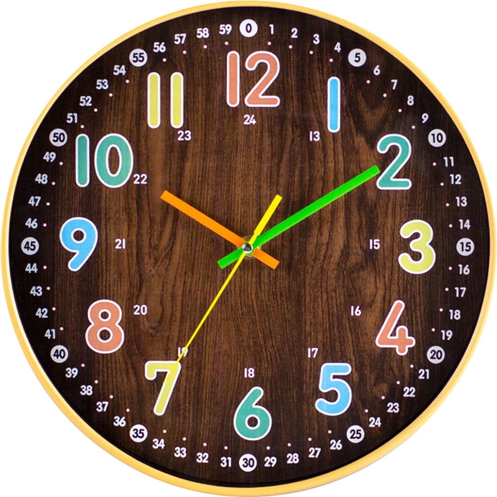 HOMEMAXS Kids Bedroom Wall Clock Simple Mute Wooden Clock Round Wall