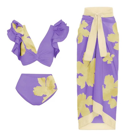 BONIXOOM Swimsuit Coverup For Women Wire-Free None Printed Bikinis Bikini Summer Swimwears on Clearance Purple Size 6