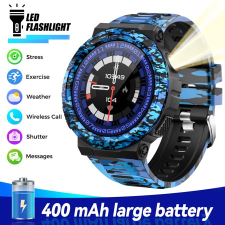 EIGIIS KT75 3ATM Waterproof 100+ Sports Modes Smartwatch for Men(Answer/Make Call) with LED Flashlight Smart Watch for iOS Android, 1pc