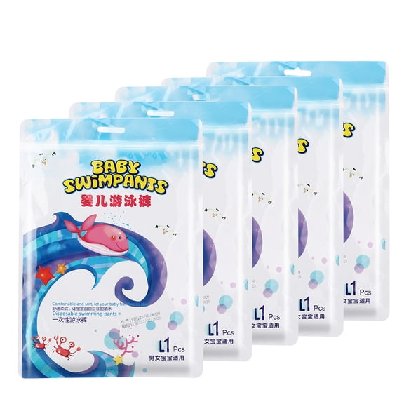 BIMZUC 5pcs Disposable Baby Swimming Diaper Waterproof Elastic Leakage Proof Swim Pants, Size L (19.8-30.8 lbs / 9-14 kg)