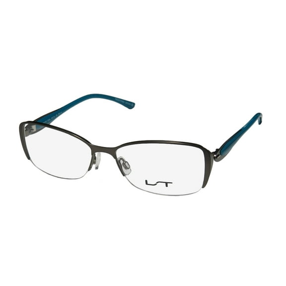 NEW LIGHTEC 7036L WOMENS HALF-RIM GRAY / BLUE FRAME DEMO LENSES 53-16-135 SPRING HINGES EYEGLASSES/EYEGLASS FRAME