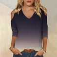 thumbnail image 2 of biudgviw Dressy Casual Tops for Women Soft V Neck 3/4 Sleeve Fall Fashion Printed Shirts Slim Cold-Shoulder Going out Blouses, 2 of 5