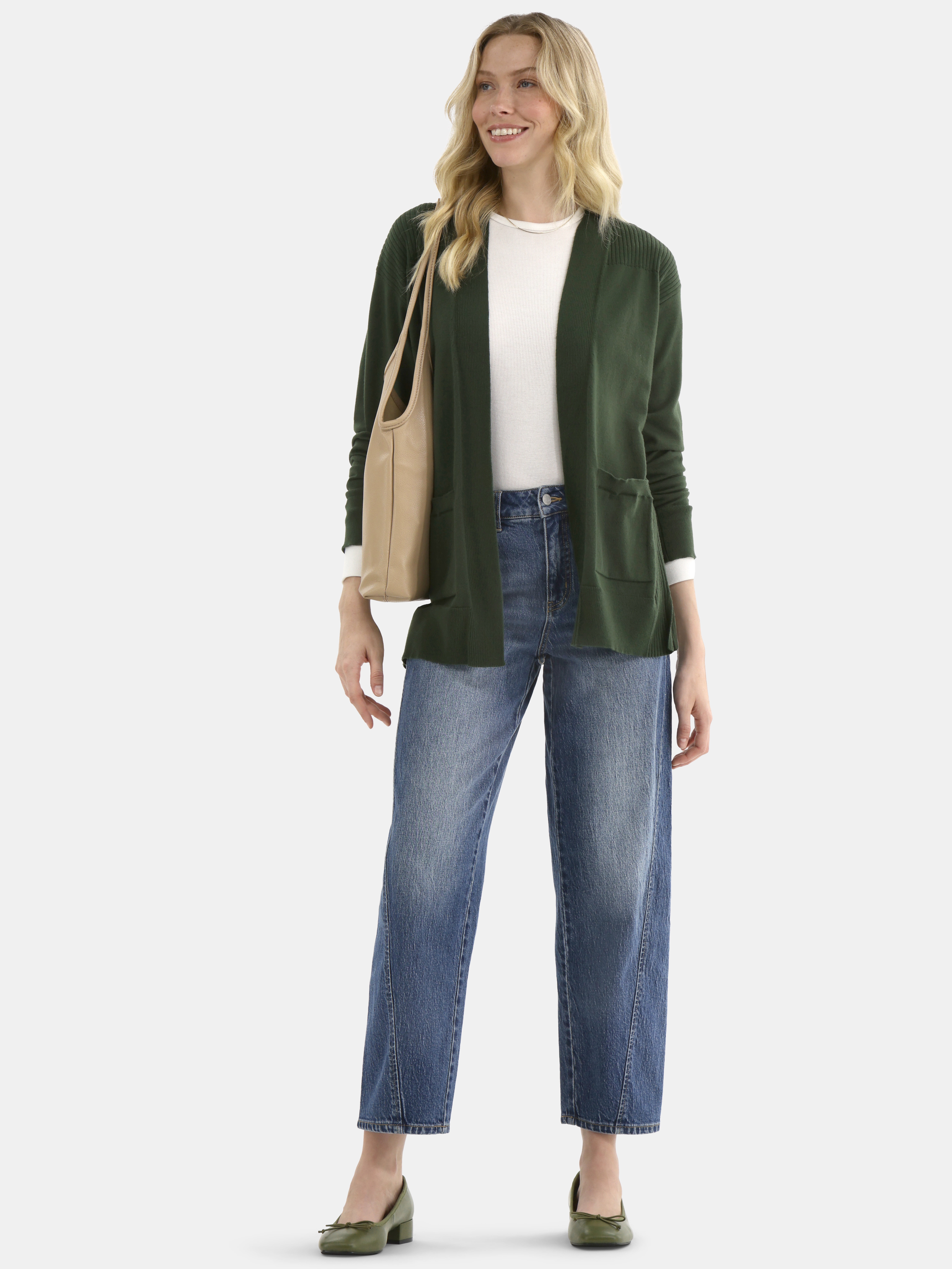 Time and Tru Women's and Women's Plus Open Front Cardigan Sweater, Sizes XS-4X