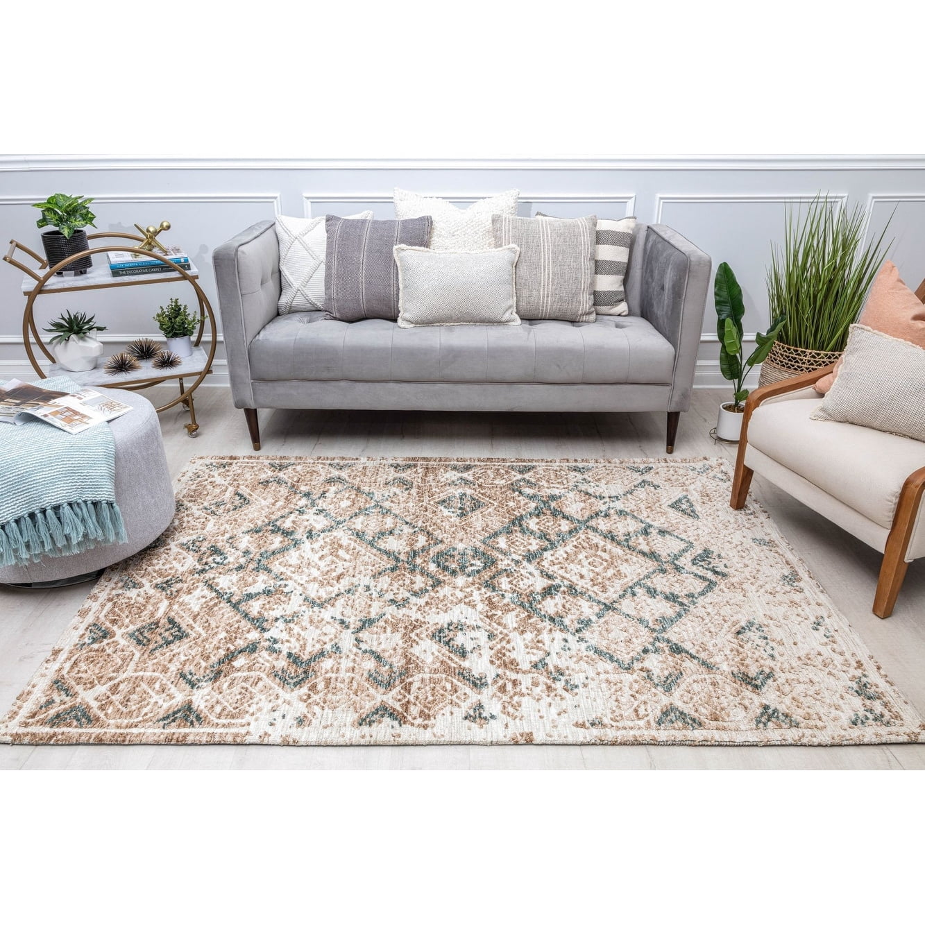 Rugs America GA15B Positive Pursuit Abstract/Geometric Vintage White Area Rug, 5’0”x7’0” Ideal for Living Room, Bedroom, Dining Room and More