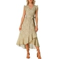 thumbnail image 2 of Allegra K Women's Sleeveless Floral Wrap V Neck Belted Ruffles Midi Sundress, 2 of 5