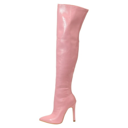 DVKOVI Plus Size Cowgirl Boots Women s Over-The-Knee Boots Ladies Shoes Fashion Stiletto Boots Stretch Knee High Stiletto Women Boots Tall Boots High Heel Boots Pink 38