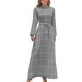 thumbnail image 2 of Vestido largo de manga larga con cuadros de ventana (blanco/gris), elegante y bonito, para mujer, 2 of 5