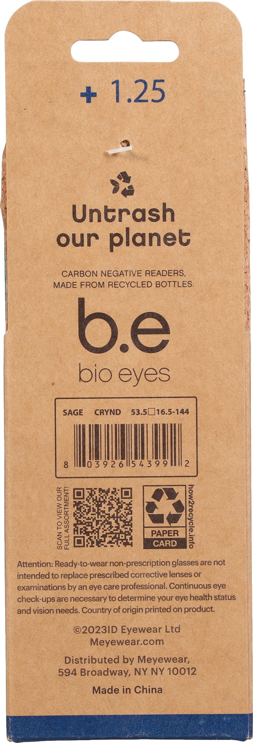 B.E Bio Eyes Womens Cateye Reading Glasses Made from Recycled Plastic Sage +1.25 in Nude