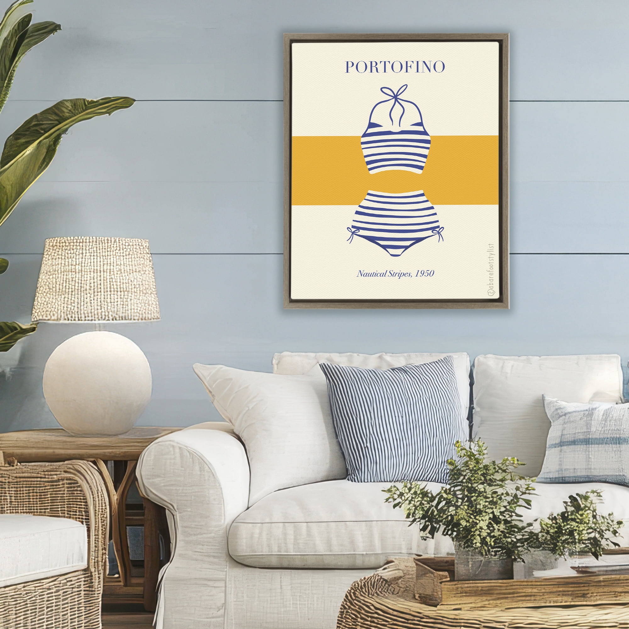Stupell Industries Portofino Striped Bikini Brown Framed Floater Canvas Wall Art, design by A Barefoot Stylist