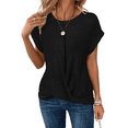 thumbnail image 1 of Camisetas para Mujer, con Mangas Murciélago Lisas y Dobladillo Cruzado, Informales, Ajustadas y A , Color Negro, Talla L, 1 of 7