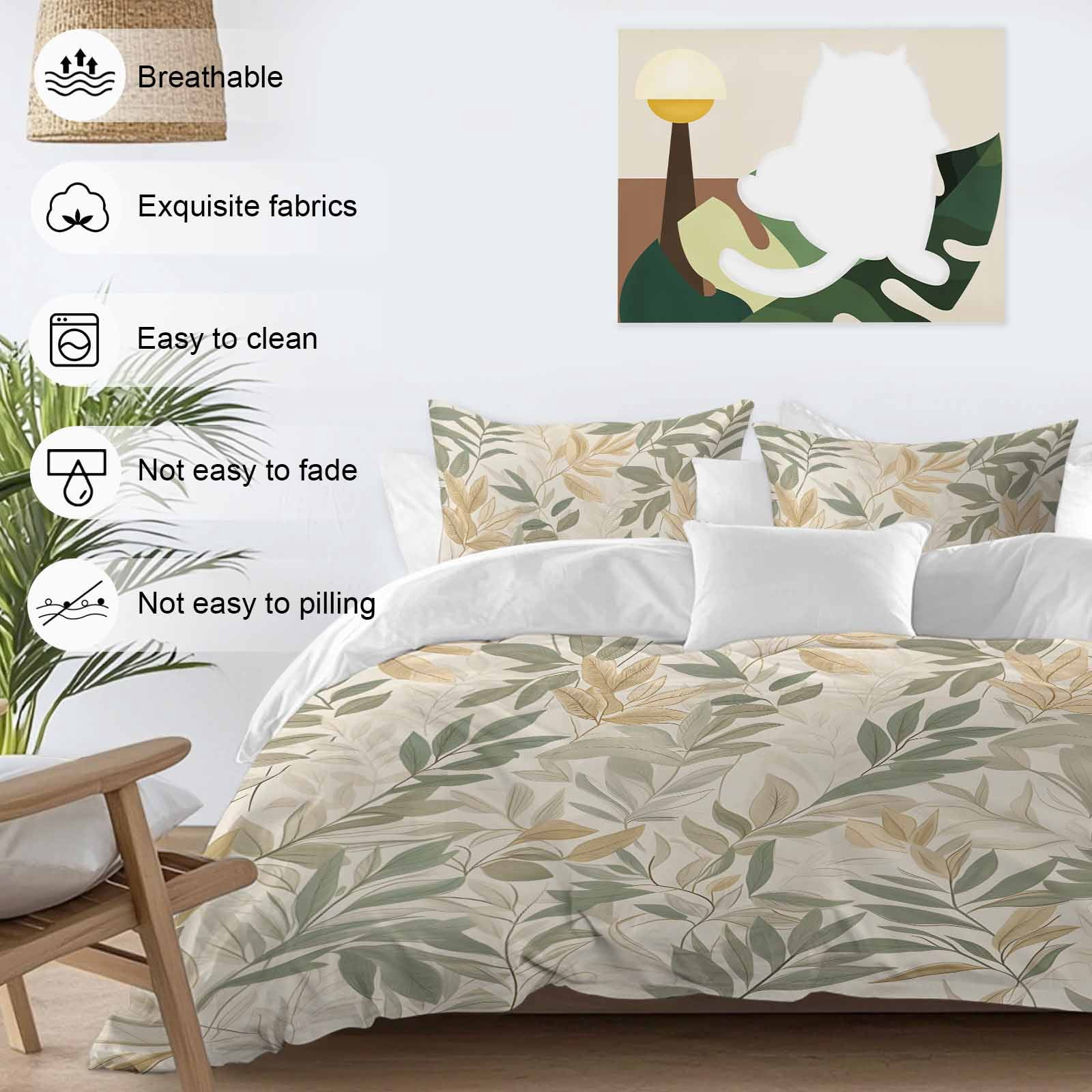 Sage Green Yellow Botanical Bedding 3 Piece Duvet Cover Set California King, Vintage Spring Summer Soft Microfiber Comforter Cover with Zipper Closure & Pillowcases, FadeResistant Quilt Cover