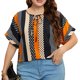 thumbnail image 1 of Camisa de mujer con pajarita y cuello redondo, camisa de manga corta con hombros caídos, Top informal holgado de talla grande, Floral 2XL, 1 of 7