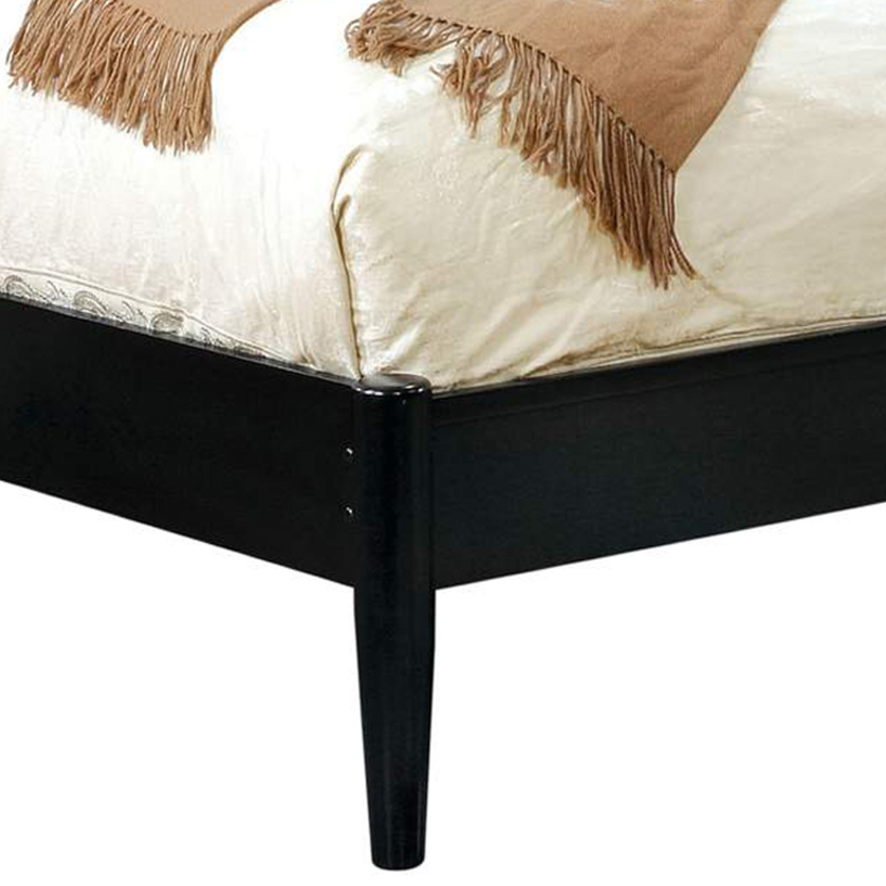 Wooden California King Size Bed with Panel Headboard Black - Saltoro Sherpi